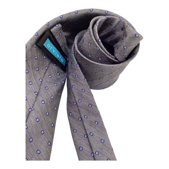 ORVIETO Gray Polka Dot Silk Tie 59"/ 3" EC - Picture 4 of 6